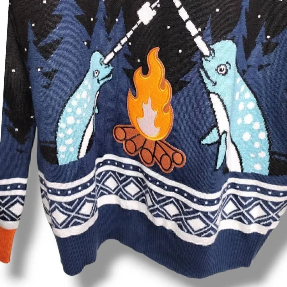 FUN Winter Sweater Unisex M, L Whales Snow‎ Roasting Crew Neck Acrylic Snow